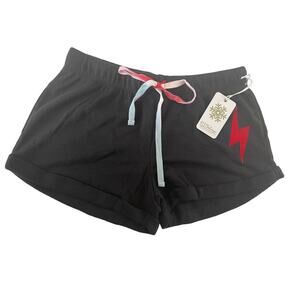 NWT P.J. Salvage Small Black Lightning Bolt Fleece Pajama Shorts Cuffed #6116